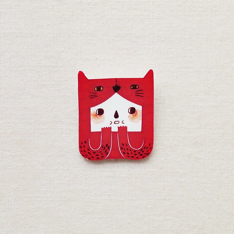 Veela The Big Red Cat - Handmade Shrink Plastic Brooch or Magnet - Wearable Art - Made to Order - เข็มกลัด - พลาสติก สีแดง