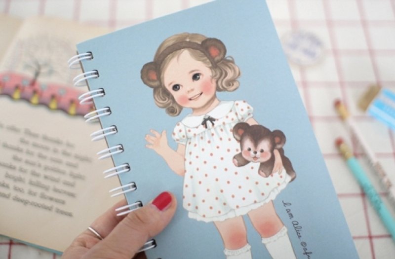 South Korea【Afrocat】paper doll mate spring note〈Alice〉Retro doll note universal notebook - Other Writing Utensils - Paper Blue