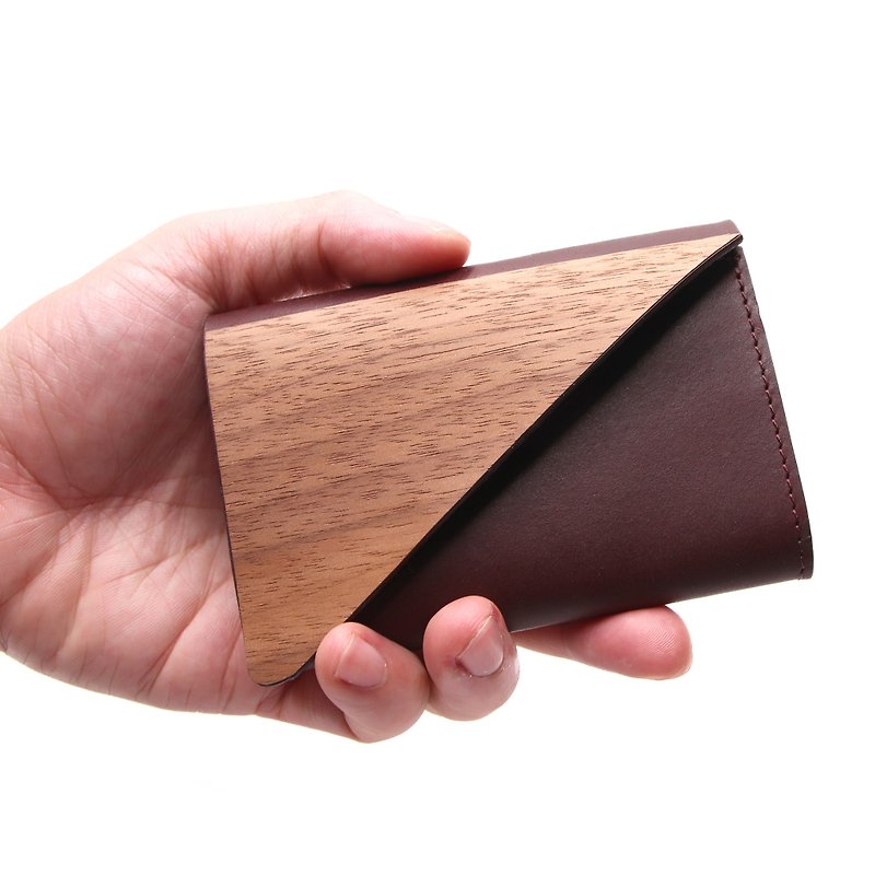 Wood leather purse - ที่เก็บนามบัตร - ไม้ สีทอง