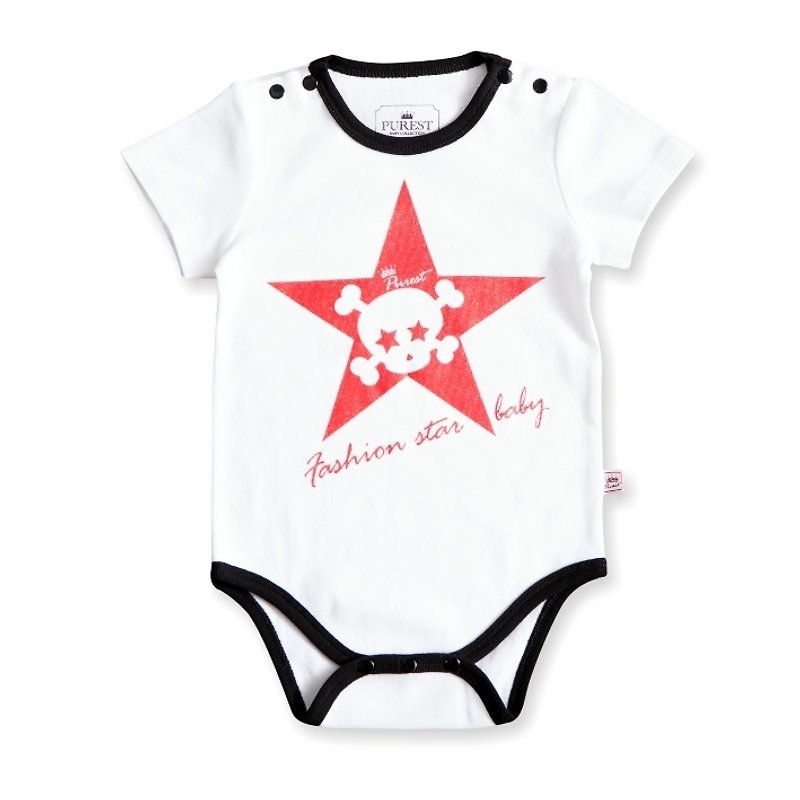 PUREST Rock Skull Baby Short Sleeve Jumpsuit from the Stars - ชุดทั้งตัว - ผ้าฝ้าย/ผ้าลินิน ขาว