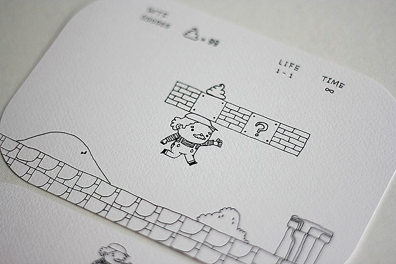 [B & W] Department ∙ large rounded postcard THIS IS LIFE (Reissue) / inspired by Super Mario - Cards & Postcards - Paper Black