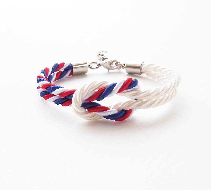 White and Tri-color rope knot bracelet - 手鍊/手鐲 - 其他材質 多色