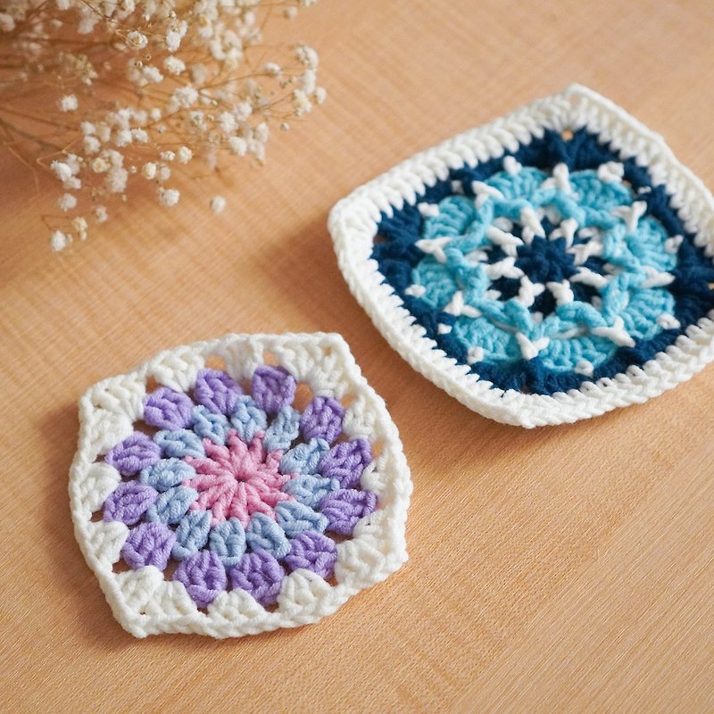 [Hand-knitted finished product] Wool knitted cotton coaster - Coasters - Other Materials Khaki