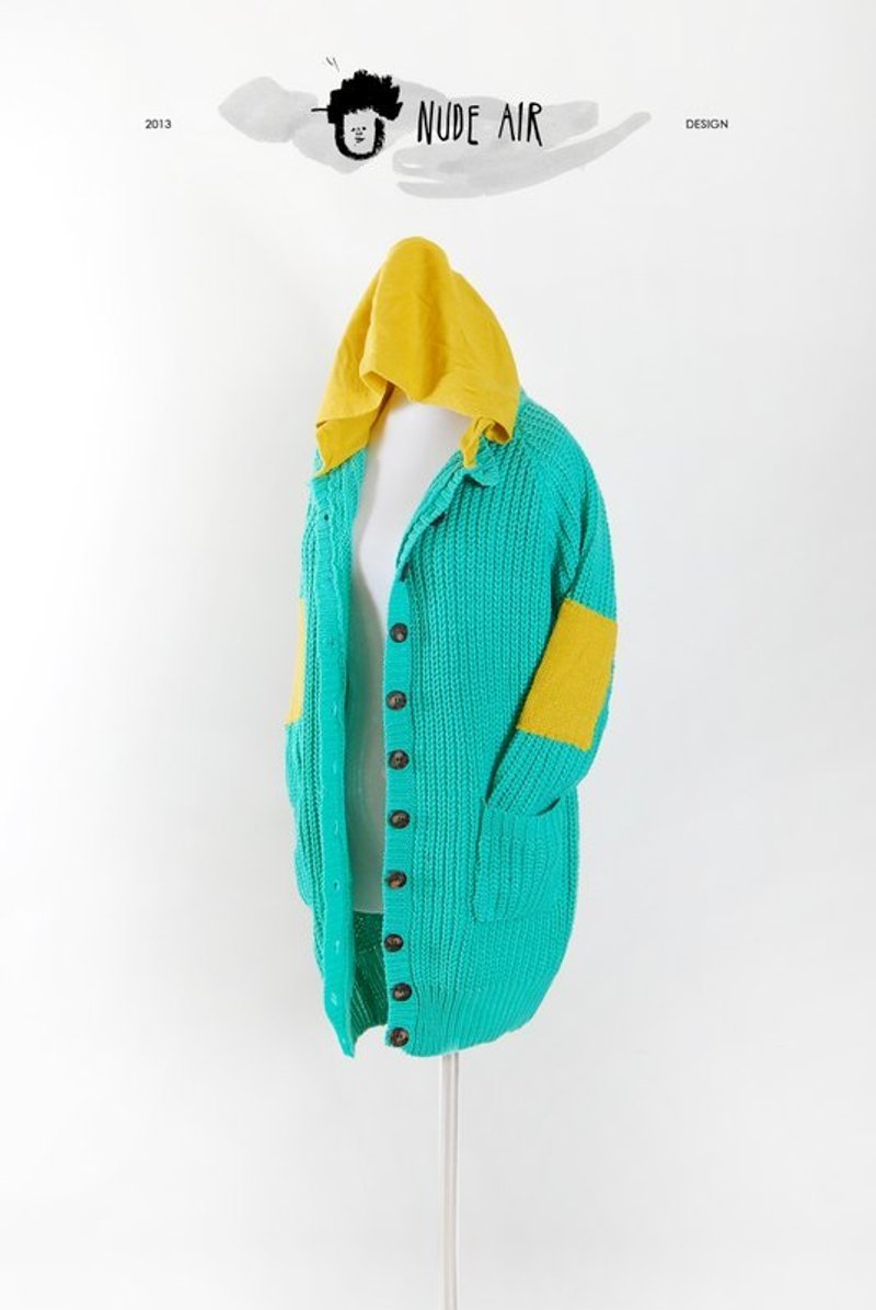 │0016│補丁像起司餅干連帽長版外套／最後一件 - Women's Casual & Functional Jackets - Other Materials Green