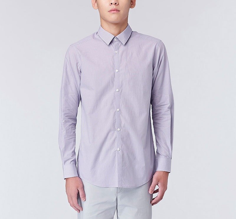 【Clear】Office wear small collar classic long-sleeved shirt - Men's Shirts - Cotton & Hemp Purple