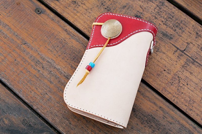 Natural Vegetable Tanned Custom Leather Middle Wallet / Free Color Selection / Handmade - กระเป๋าสตางค์ - หนังแท้ สีแดง