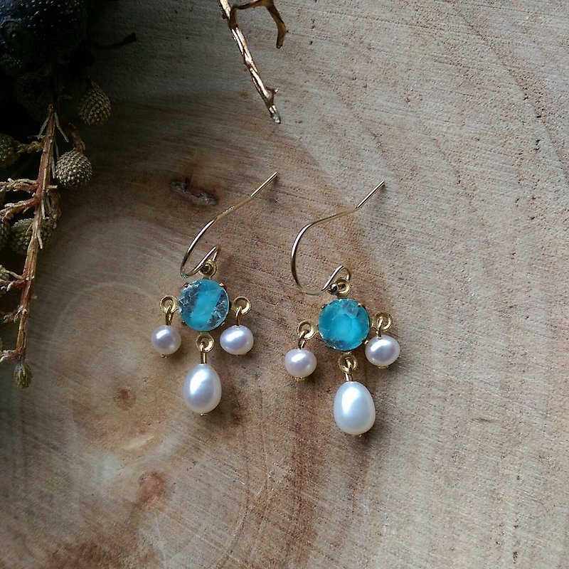Drop Earrings with Vintage Glass and Freshwater Pearls