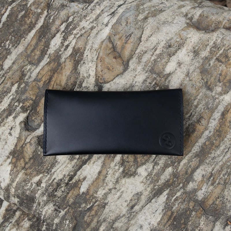 DUAL - Hand Sewn Creative Leather Long Clip - Classic Black - กระเป๋าสตางค์ - หนังแท้ สีดำ
