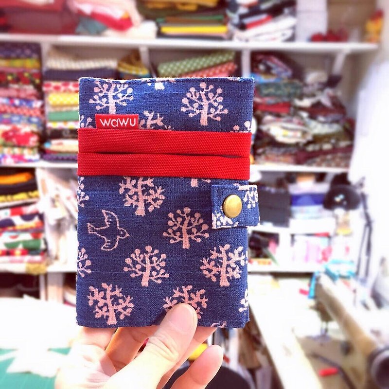WaWu Passport Case (Nordic style fabric)Japan fabric/ Passport Holder - ที่ใส่บัตรคล้องคอ - ผ้าฝ้าย/ผ้าลินิน สีน้ำเงิน