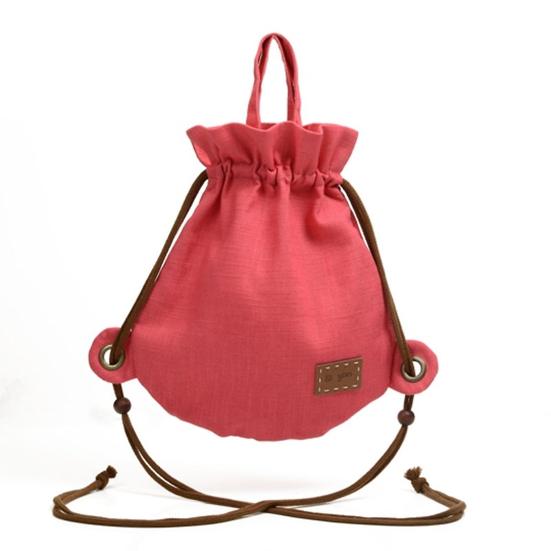 Small goldfish beam rear mouth backpack / tote dual [Pretty pink] - กระเป๋าหูรูด - วัสดุอื่นๆ สีแดง