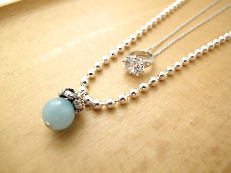[Regolith regolith] Sterling Silver gemstone beads clavicle chain - สร้อยคอ - โลหะ ขาว