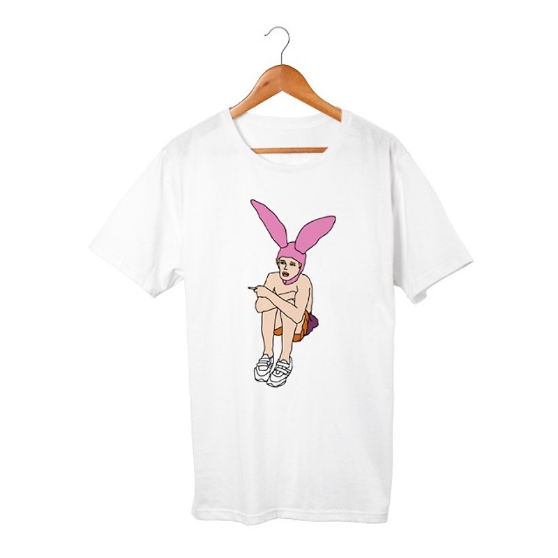 Bunny boy #4 T-shirt - 帽T/大學T - 棉．麻 白色