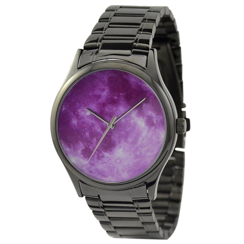 月球手錶 (紫色) 黑色錶殼配鋼帶 - 女錶 - 其他材質 紫色