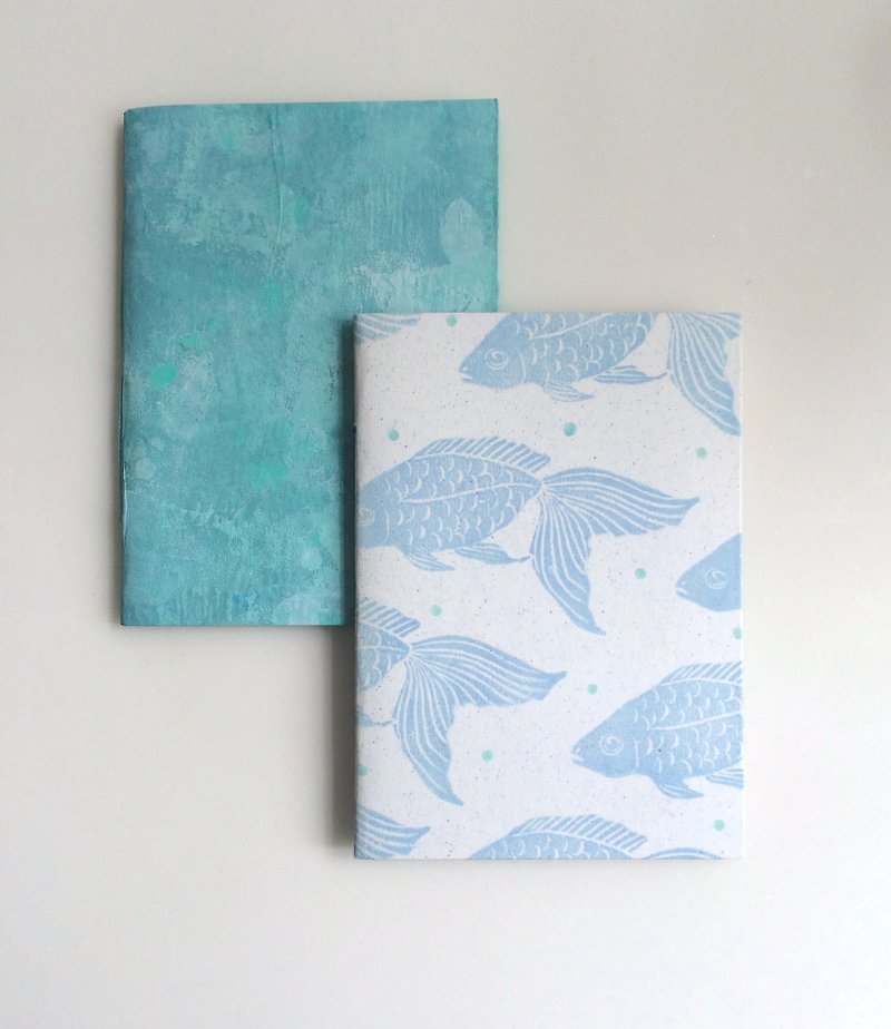Goldfish round ⻆ notebook handmade book - Notebooks & Journals - Paper Blue