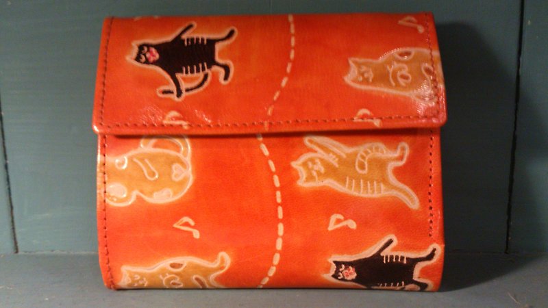 Earth tree fair trade- "suede" series - suede short clip series (orange cat) - Wallets - Genuine Leather 