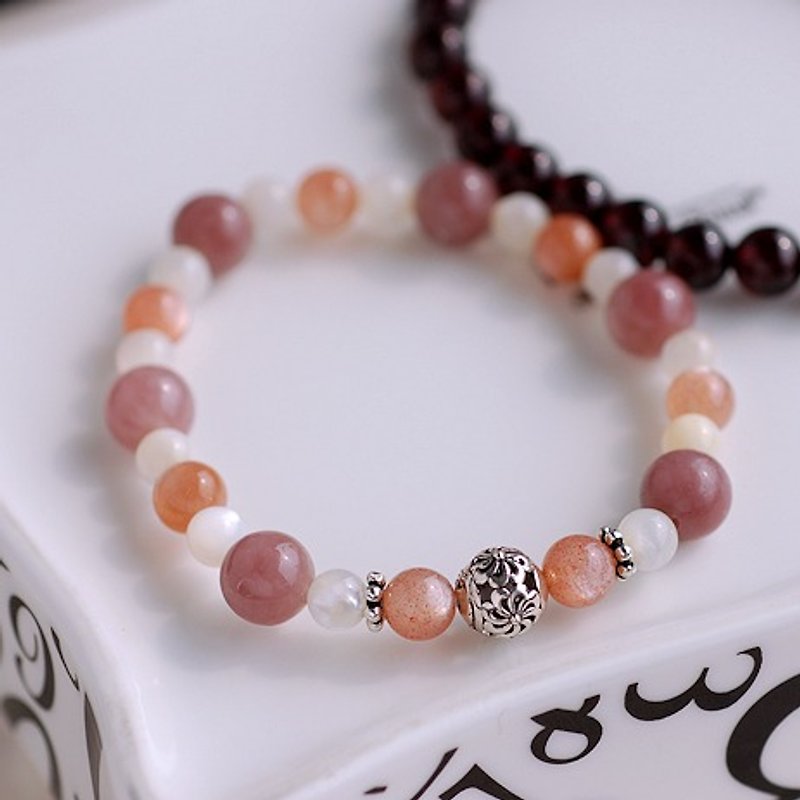 Orange Stone*Pearl Shell*Purple Dongling Sterling Silver Bracelet - Bracelets - Gemstone 