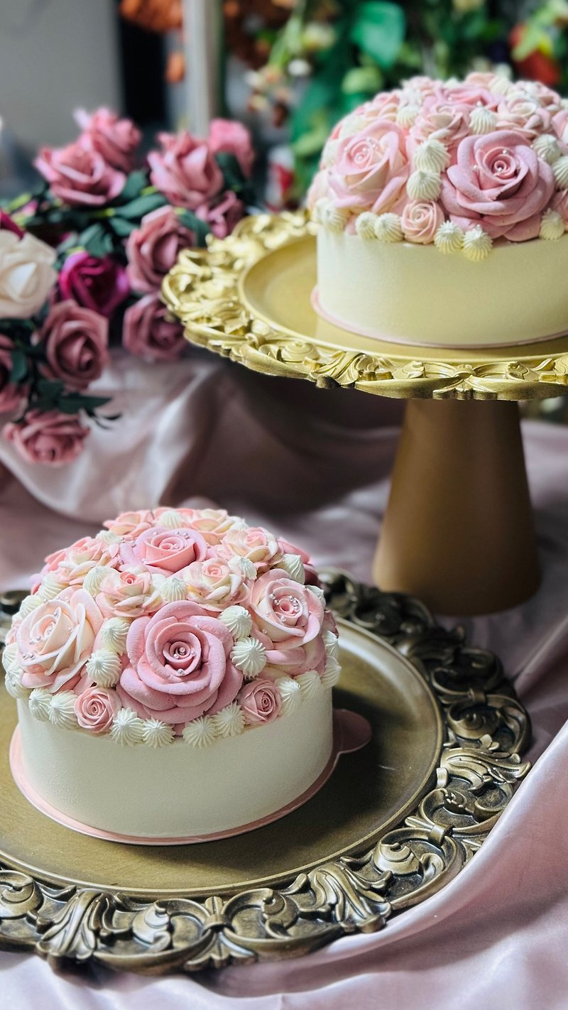 【獨家蛋糕】6吋粉色玫瑰標準版/生日/捧花蛋糕//5天後發 - 蛋糕/甜點 - 新鮮食材 粉紅色