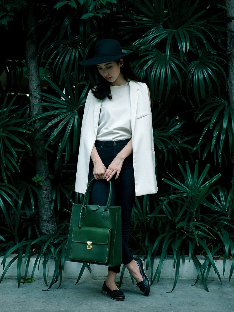 翠綠色皮革手提袋 ( Payton Bag ) - 側背包/斜孭袋 - 真皮 綠色