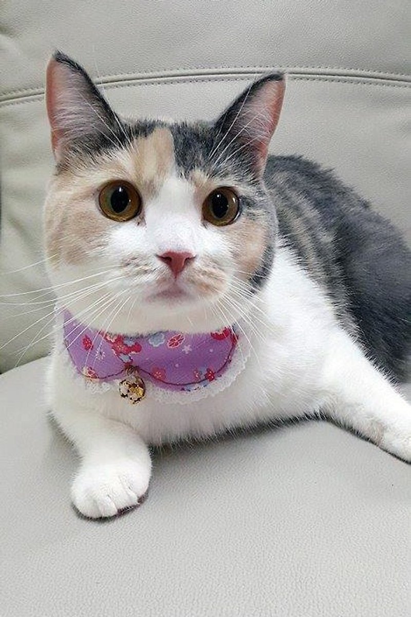 Floral light purple bow tie cat dog pet collar neckband S size - ชุดสัตว์เลี้ยง - วัสดุอื่นๆ หลากหลายสี