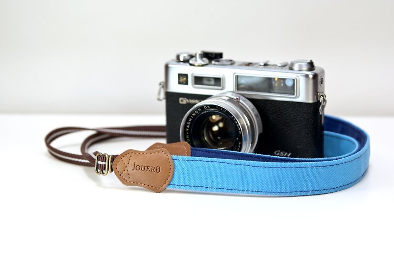 UV顯色相機背帶-撞色天藍窄版 - 證件套/卡套 - 棉．麻 藍色
