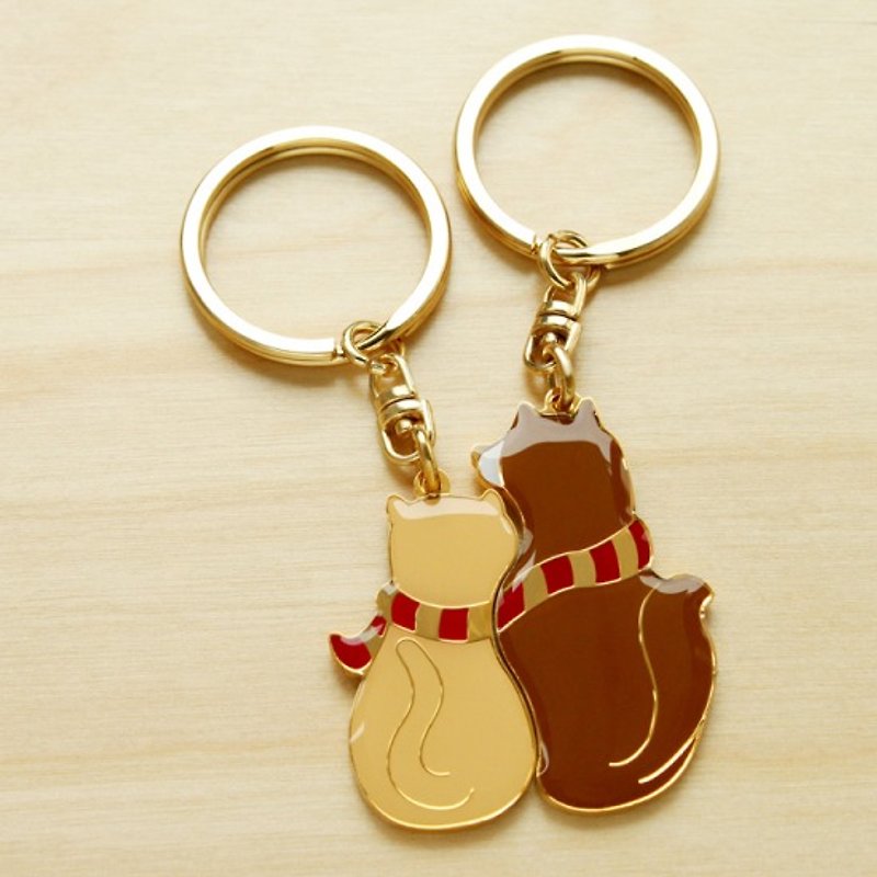 【Customized Gift】Perfect Together Key Ring-Cat and Dog Custom Thunder Engraved Text - Keychains - Other Metals Gold