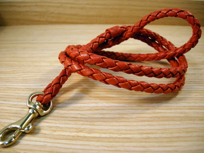 isni [ Braided Leather Rope] orange design multipurpose braided rope - ที่ใส่บัตรคล้องคอ - หนังแท้ สีส้ม