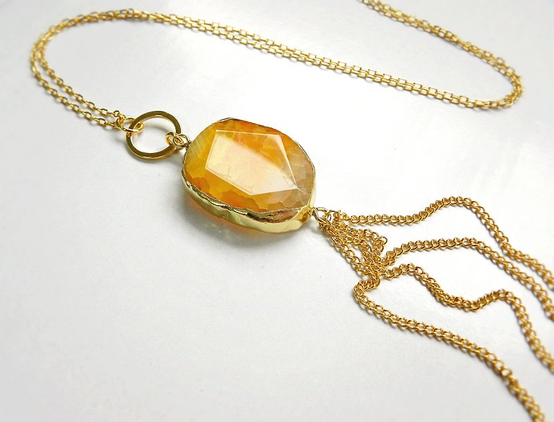 the st. [series] ore golden tassels long chain agate package inserts - สร้อยคอ - เครื่องเพชรพลอย สีเหลือง
