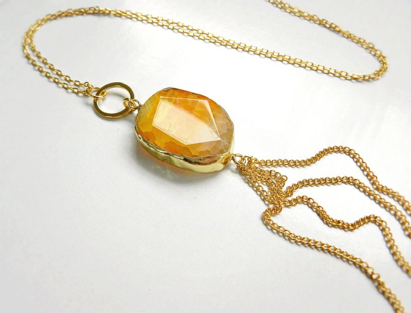 the st. [series] ore golden tassels long chain agate package inserts - สร้อยคอ - เครื่องเพชรพลอย สีเหลือง