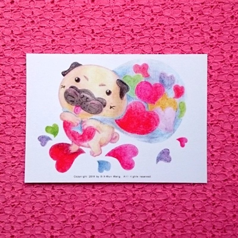 Pug postcard - All is full of Love - Cards & Postcards - Paper White