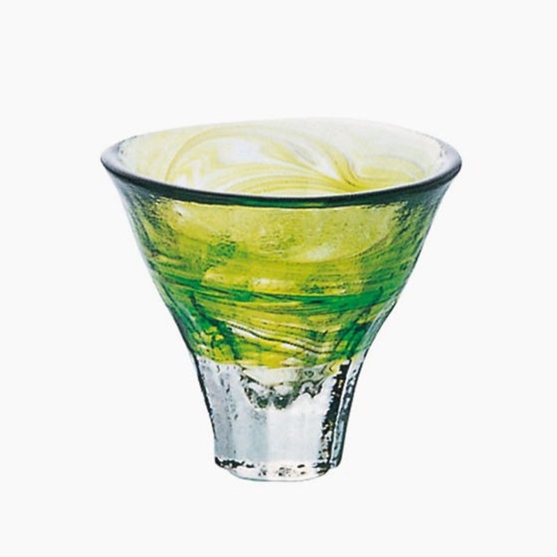 Japanese handmade cup 55cc [MSA] (green algae) imported from Japan Tsugaru manual hand-made wide-mouth glass clear glass Tsugaru び い ro-do bu ta ra nn - Teapots & Teacups - Glass Green