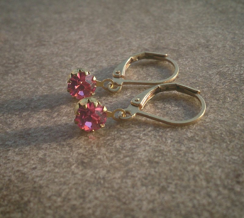 Simple Pink Swarovski Earrings - Earrings & Clip-ons - Gemstone Pink