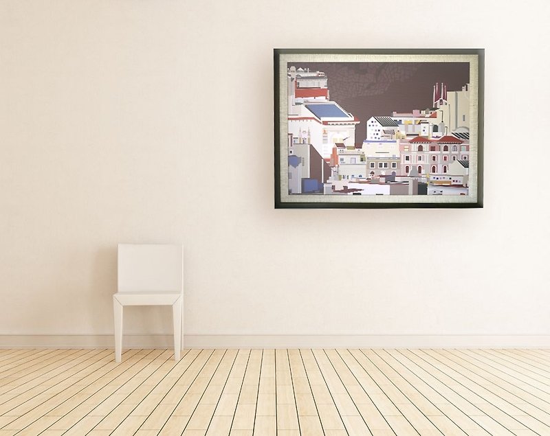 [Box by piling up the wood-framed painting of the city] ◆ ◇ ◆ ◆ ◇ ◆ Barcelona - Posters - Other Materials Multicolor