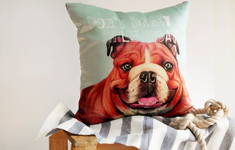 Pillow cover Cushion Pillow satin print 14 inch with BULLDOG Text Don't forget to smile today - Pillows & Cushions - Other Materials Multicolor