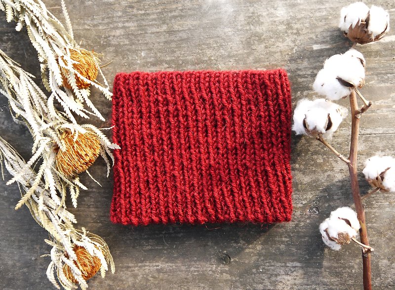 A Mu's 100% Handmade Hat-Hand Woven Short Bib-Burgundy/Warm Red-New Year/Gift - Gloves & Mittens - Paper Red