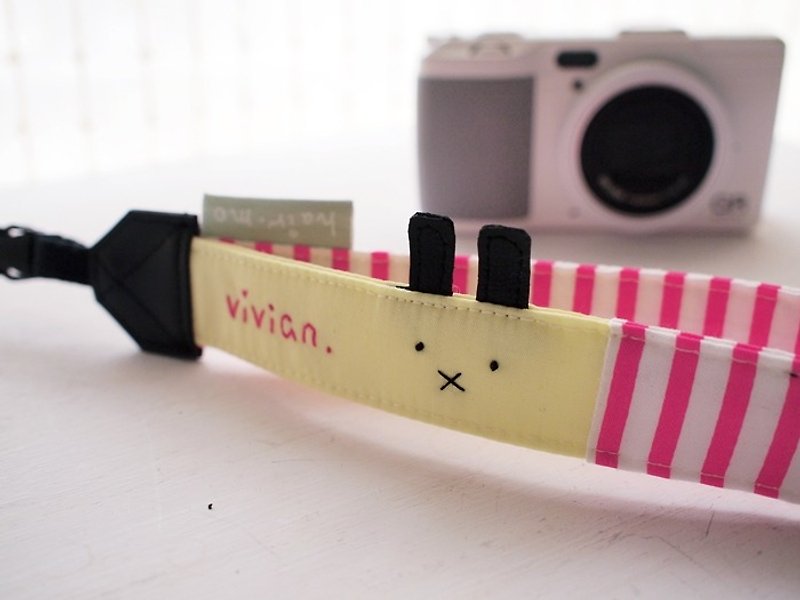 hairmo. X Mouth Rabbit Single Wrist Camera / Polaroid / Mobile Phone Strap-Yellow + Peach Strip (Small Hole 17) - กล้อง - กระดาษ สีแดง