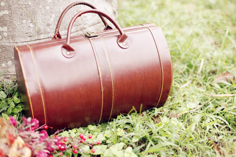 [Good day] Germany VINTAGE leather fetish wine picnic box - Other - Genuine Leather Brown