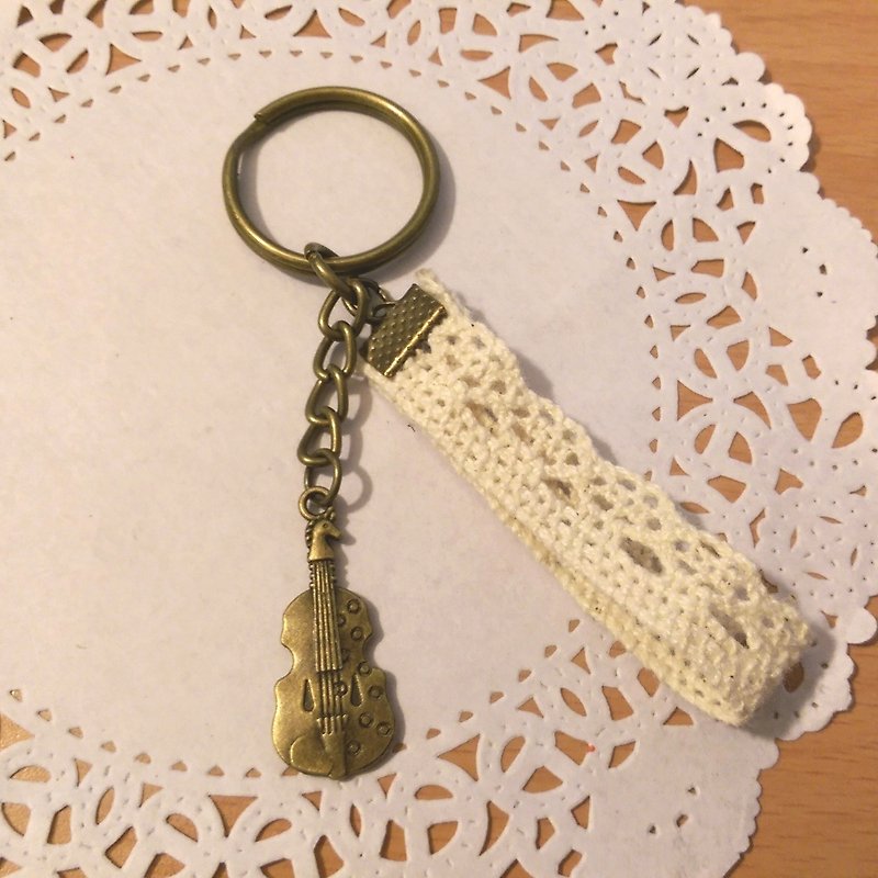 【Cello Ribbon Key Ring (Bronze)】 Musical Instrument Speakers Ribbon Hand-made Customized "Rice Bear" Graduation Gifts - Keychains - Other Materials Khaki