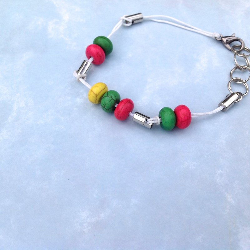 ∞ phone chain bracelet bracelet flower beads (pink, green, yellow) - Bracelets - Other Materials Multicolor