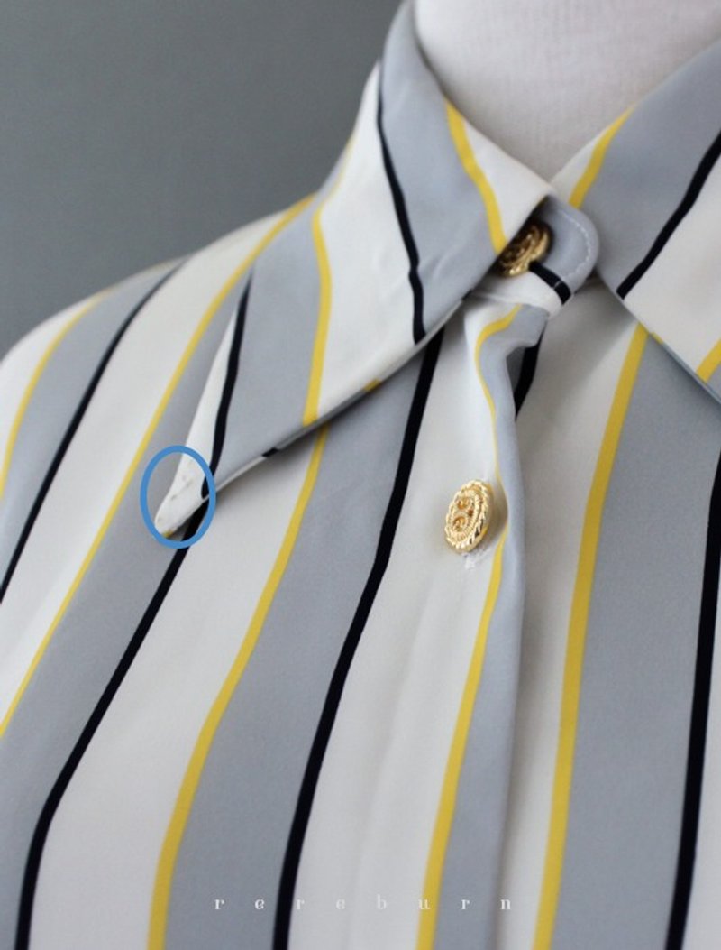 [RE0909T1279] simple striped gold buckle vintage shirt loose long version - Flaws - เสื้อเชิ้ตผู้หญิง - วัสดุอื่นๆ สีเทา