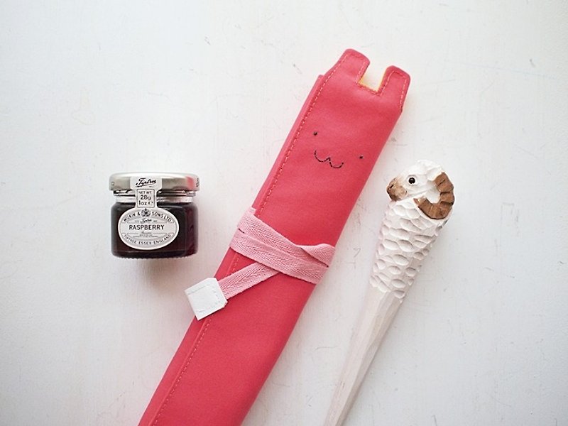 hairmo. Smiling Rabbit Chopsticks Set/Tableware Bag/Pen Case-G Rose Red + D Yellow - Chopsticks - Cotton & Hemp Pink