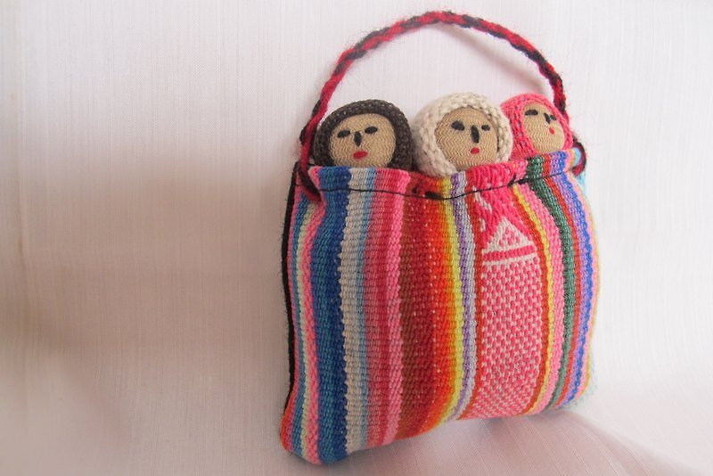 祕魯駱馬毛料古布三包胎娃娃吊飾 - 吊飾 - 其他材質 多色