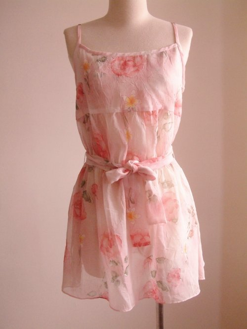 Long Rose Top with Spaghetti Straps (Pink)