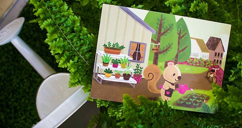 Illustration Postcard -Arno's garden (squirrel) - Cards & Postcards - Paper Multicolor