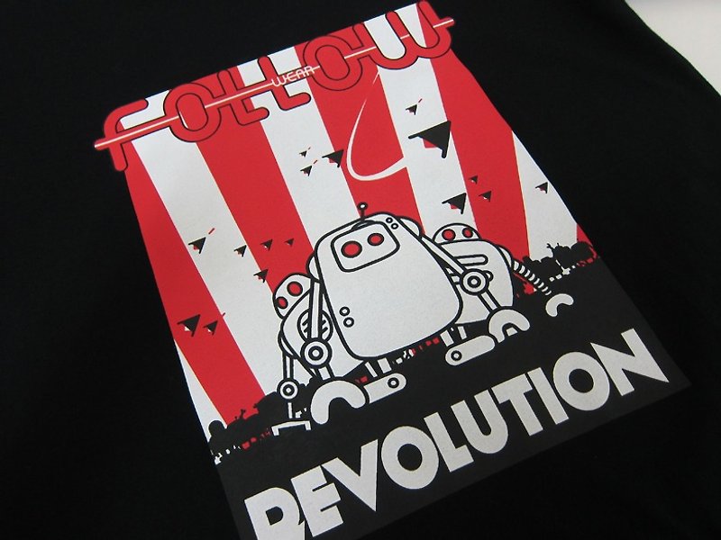 [Buy one get one free] Revolution Haomaji Robot T-shirt black - Men's T-Shirts & Tops - Cotton & Hemp Black