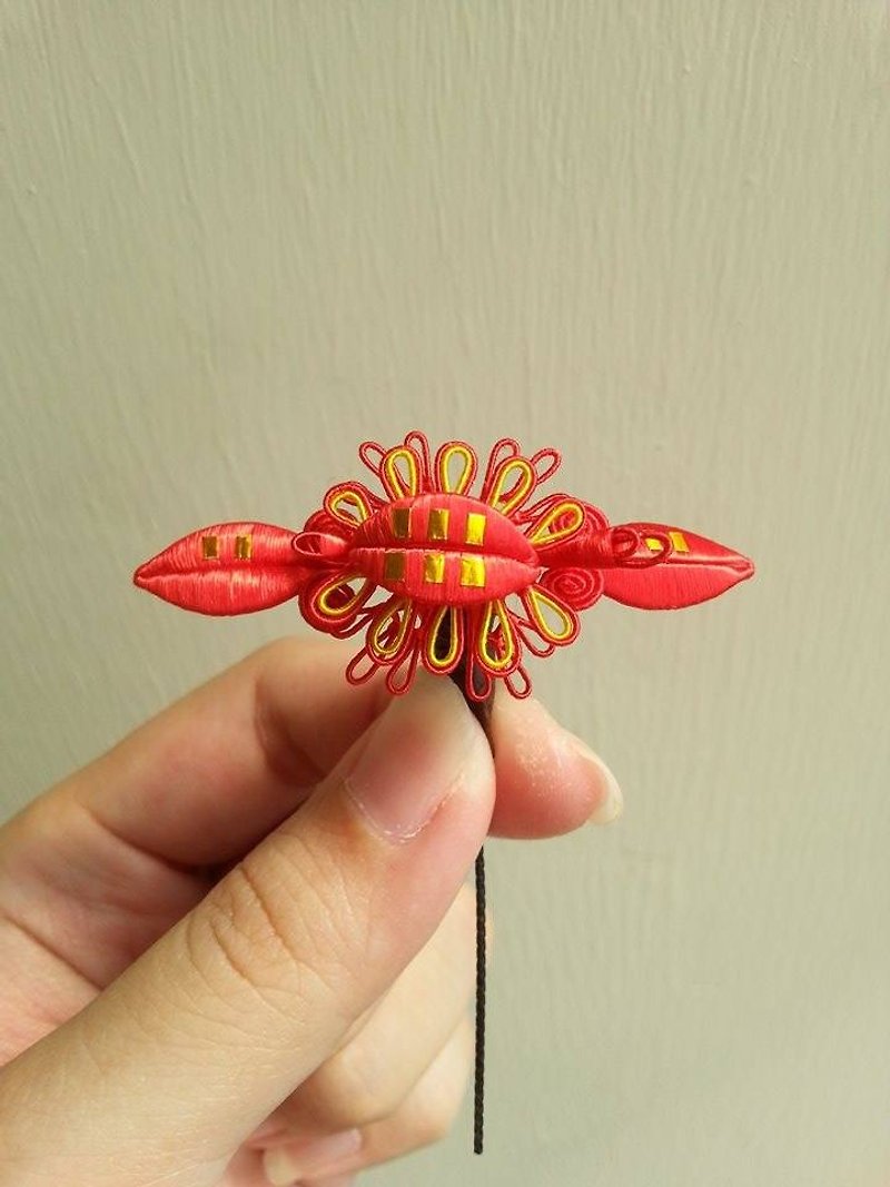 【Chun Zihua】Turtle-Fu Shou Shuang Quan - เครื่องประดับผม - ผ้าไหม สีแดง