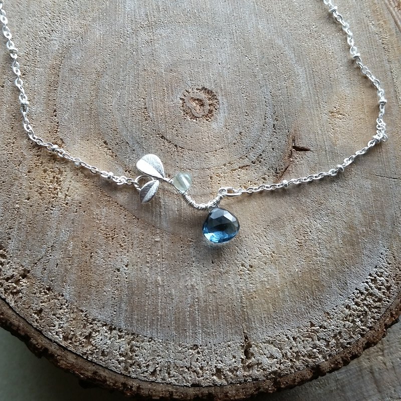 Super beautiful Stone Silver plated necklace with Aquamarine - สร้อยคอ - เครื่องเพชรพลอย สีน้ำเงิน
