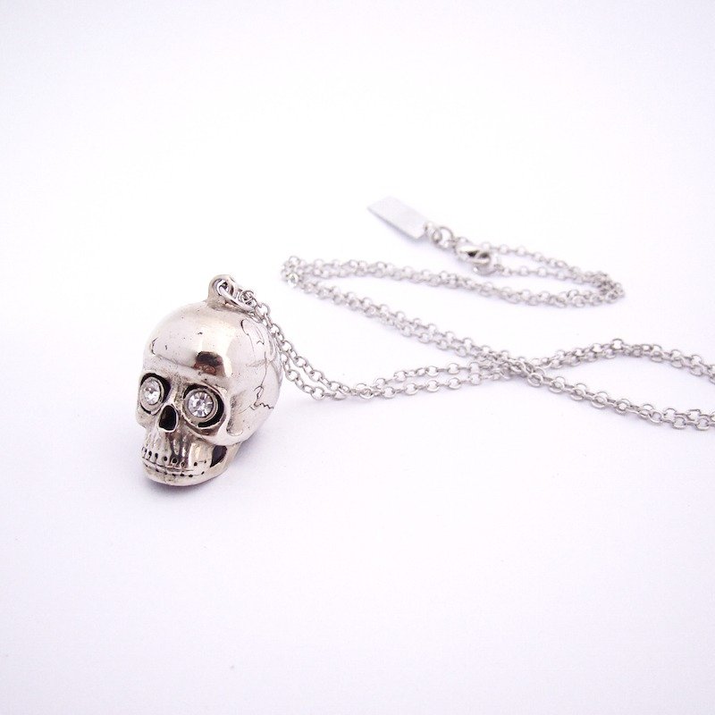 Skull pendant in white bronze with CZ stone ,Rocker jewelry ,Skull jewelry,Biker jewelry - Necklaces - Other Metals 