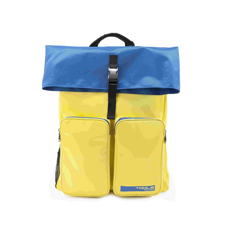Tools back pack:: water repellent:: hairline:: large capacity # yellow blue - กระเป๋าเป้สะพายหลัง - วัสดุกันนำ้ สีเหลือง