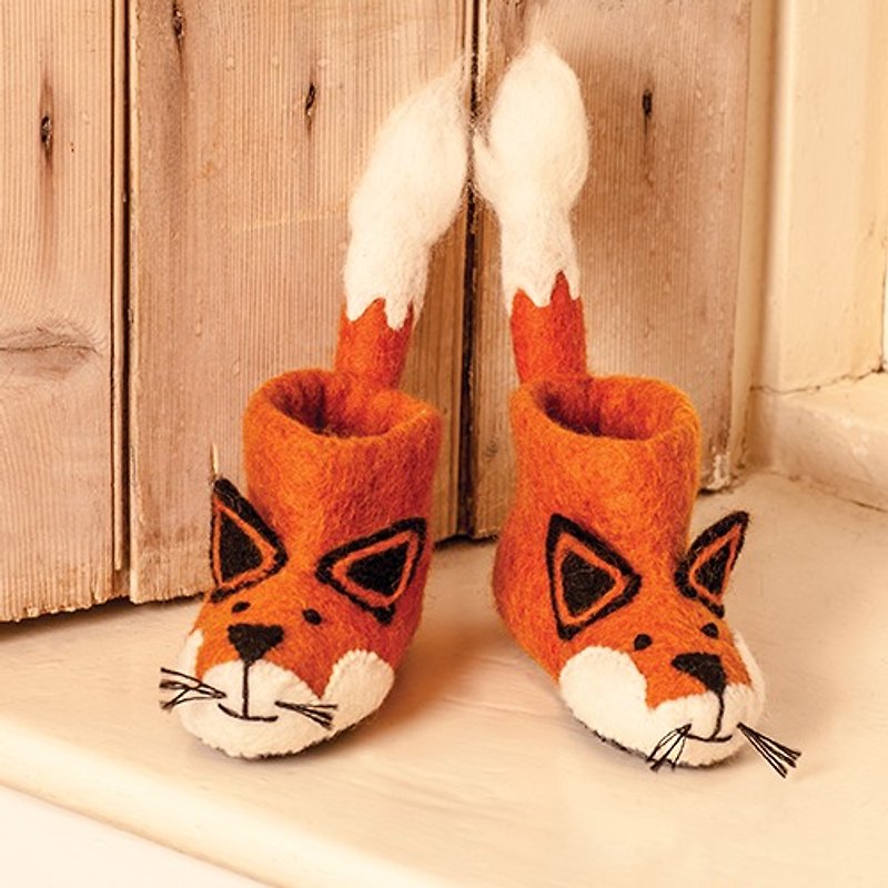 Exchange gifts British sew heart felt wool felt shoes - Finley little fox - รองเท้าเด็ก - ขนแกะ สีส้ม