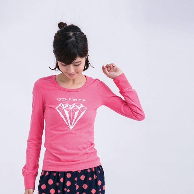 Diamond Long Sleeves Women T-shirt - Women's T-Shirts - Cotton & Hemp Pink
